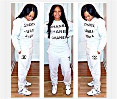 chanel jumpsuit|chanel sweatpants black and white.